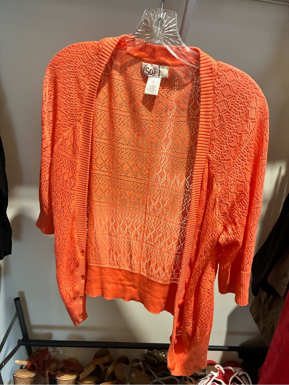 SO Coral Openwork Knit Cardigan Sweater size:XL
